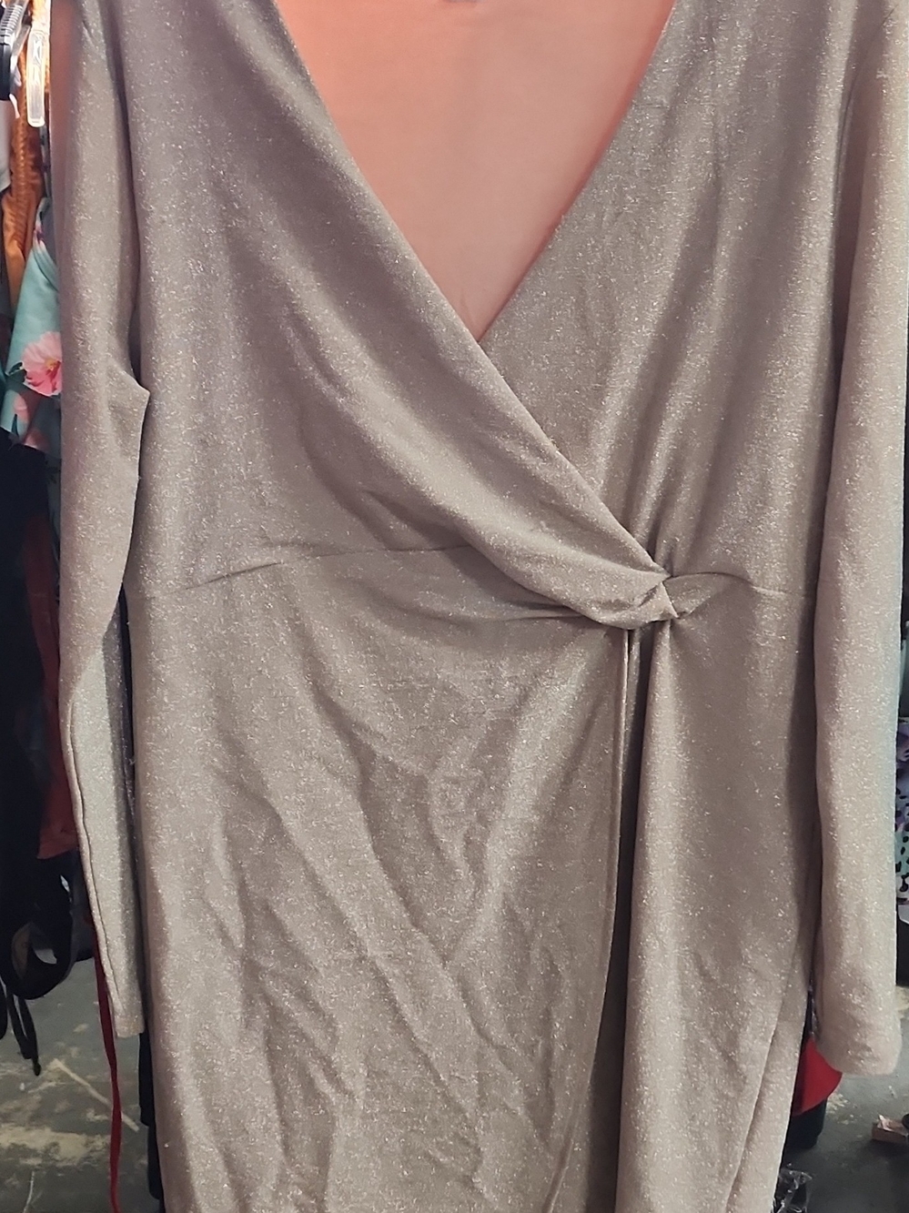 Serra Shimmery Nude Wrap-Front Long Sleeve Dress - Picture 2 of 6